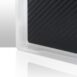 Close-up of a carbon fiber X-ray grid corner encased in a white protective frame