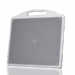 Front view of a gray panel with a white frame, integrated handle, and alignment markers.