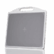 Front view of a gray panel with a white frame, integrated handle, and alignment markers.