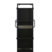 Front view of a tall black metal cart with handles and caster wheels