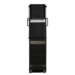 Rear view of a tall black metal cart with shelves and caster wheels