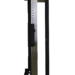 Side view of a metal frame with adjustable slots and black handles.