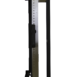 Side view of a metal frame with adjustable slots and black handles.