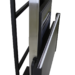Close-up angled view of a black metal frame with a partially extended panel and silver support bar