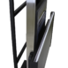 Close-up angled view of a black metal frame with a partially extended panel and silver support bar