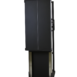 Tall black rectangular panel with a vertical center line and side handles, mounted on a metallic frame with a flat base, shown at a slight angle.