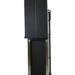 Tall black rectangular panel with a vertical center line and side handles, mounted on a metallic frame with a flat base, shown at a slight angle.
