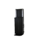 Angled front view of a tall black metal cart with side handles and a partially extended top section