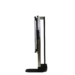 Side view of a tall black metal cart with adjustable slots and caster wheels