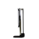 Side view of a tall black metal cart with adjustable slots and caster wheels