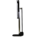 Side view of a tall black metal cart with adjustable slots and caster wheels