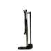 Side view of a tall black metal cart with adjustable slots and caster wheels