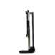 Side view of a tall black metal cart with adjustable slots and caster wheels