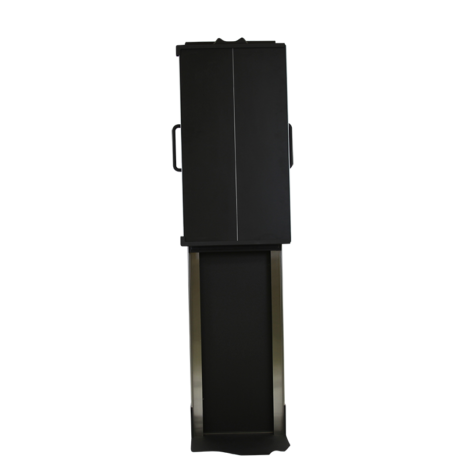 tm80i_tube2-1 Top view of a tall black metal cart with side handles and a rectangular base