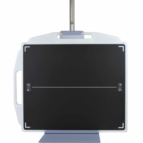 ttdr_hero_pag_low-scaled Vertical metal stand with two black spherical clamps holding a flat carbon-fiber panel.