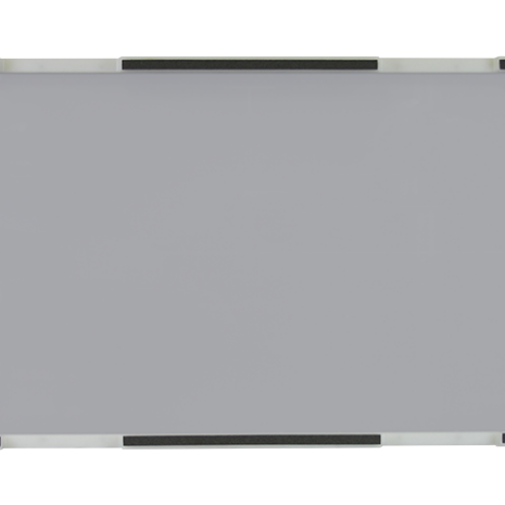wddr80i_back Rectangular gray panel with a thin black and metallic frame, angled view.