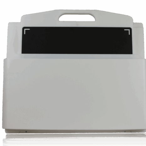 wmpp_tube_with-pag White wall-mounted holder with a black rectangular panel partially inserted